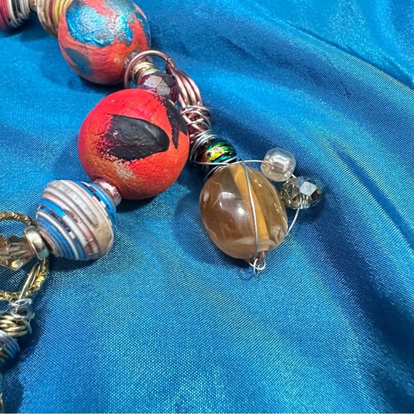 Handmade Charm Bracelet with Hand-Painted Beads & Wire-Wrapped Accents 6-7 3130 - Picture 4 of 13